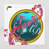 Invitation BÉRIES MAGIQUES 4,MONOGRAM bleu aquamarine or (Devant / Derrière)