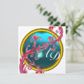 Invitation BÉRIES MAGIQUES 4,MONOGRAM bleu aquamarine or (Debout devant)