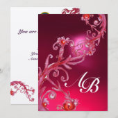 Invitation BÉRIES MAGIQUES 4,MONOGRAM rouge rubis or métalliq (Devant / Derrière)