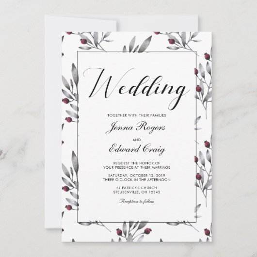 Invitation Berries botaniques et Mariage de dentelle (Devant)