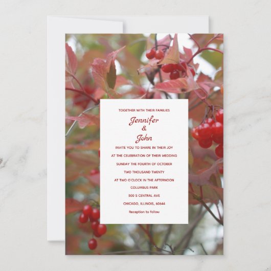 Invitation Berries d'automne Photo Rustic Fall Leaves Mariage (Devant)