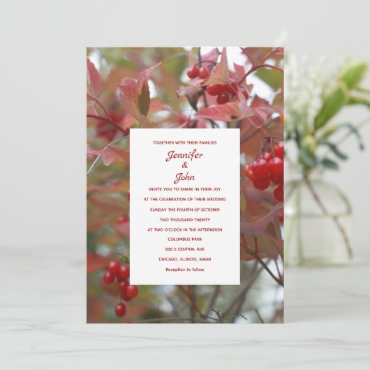 Invitation Berries d'automne Photo Rustic Fall Leaves Mariage (Debout devant)