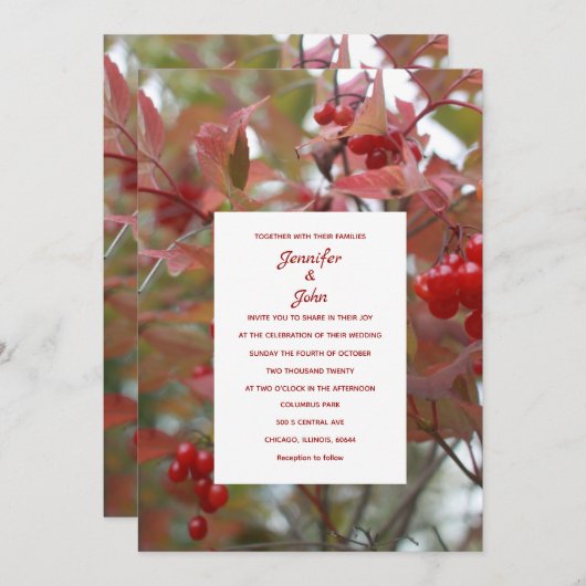 Invitation Berries d'automne Photo Rustic Fall Leaves Mariage (Devant / Derrière)