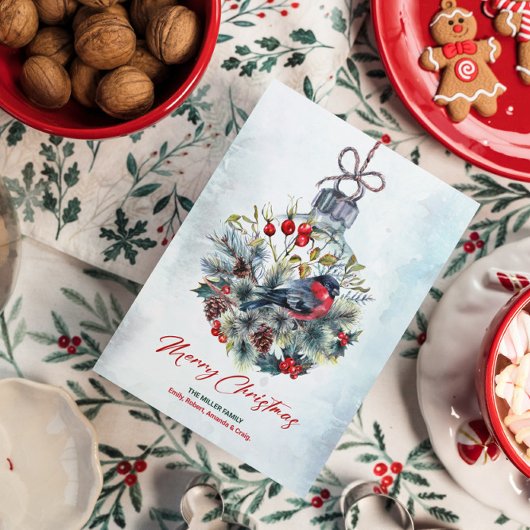 Invitation Berries de Noël et ornement Bullfinch