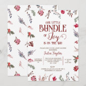 Invitation Berries d'hiver et Baby shower Holly, Petit Bund (Devant / Derrière)