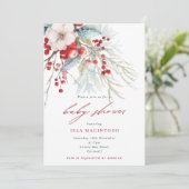 Invitation Berries d'hiver et Baby shower rouge et vert (Debout devant)