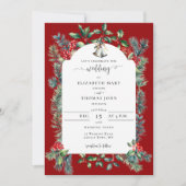 Invitation Berries d'hiver rustique Cadre Vert Rouge Mariage (Devant)