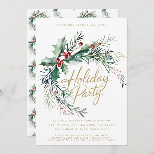 Invitation Berries d'hiver Script moderne Fête de vacances (Devant / Derrière)