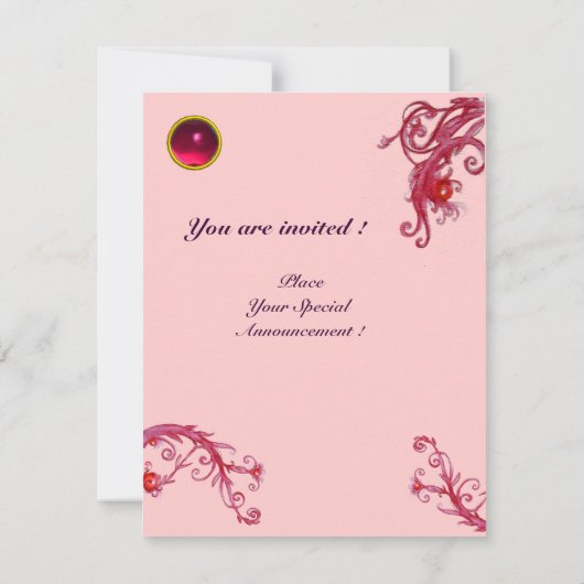 INVITATION BERRIES EN MAGIE ROSE ROUGE, MONOGRAMME EN PIERRE  (Dos)