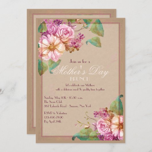 Invitation Berries et fleurs (Devant / Derrière)