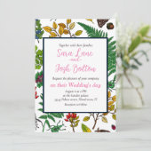 Invitation Berries forestières, feuilles et buissons sur blan (Debout devant)