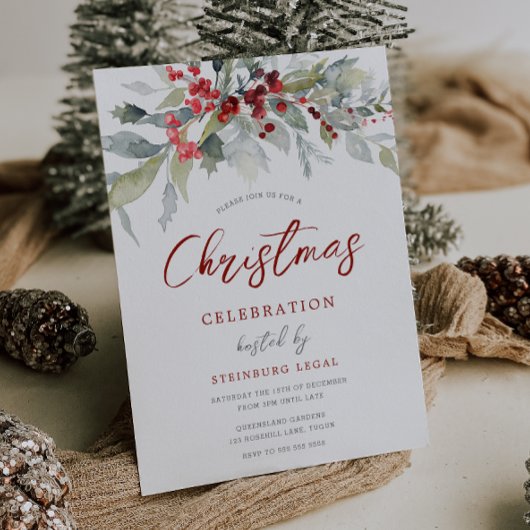 Invitation Berries Greenery Corporate Office Christmas Party