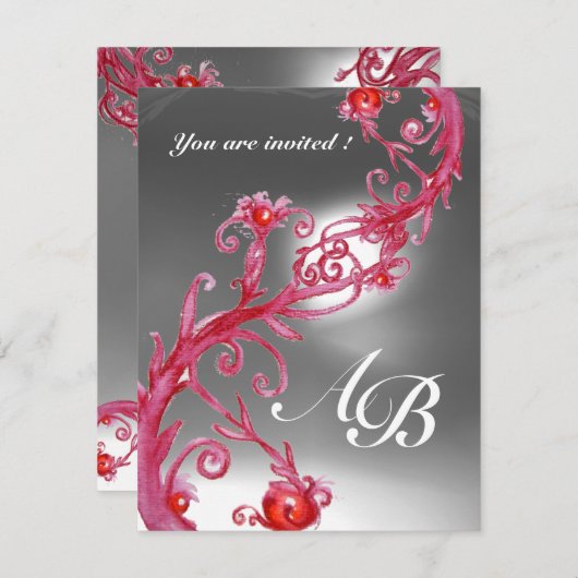 Invitation BERRIES MAGIQUES 4,MONOGRAM rouge cristal blanc (Devant / Derrière)