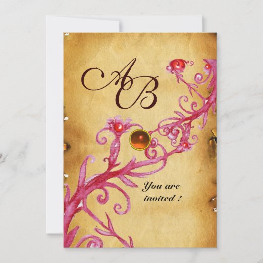 Invitation BERRIES MAGIQUES MONOGRAM parchemin gem orange (Devant)