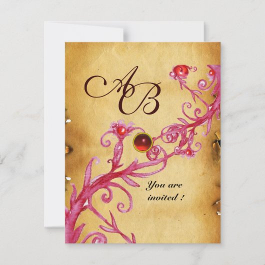 Invitation BERRIES MAGIQUES MONOGRAM Parchemin Rouge Rubis (Devant)