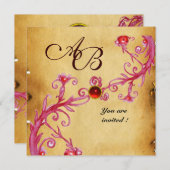 Invitation BERRIES MAGIQUES MONOGRAM Parchemin Rouge Rubis (Devant / Derrière)