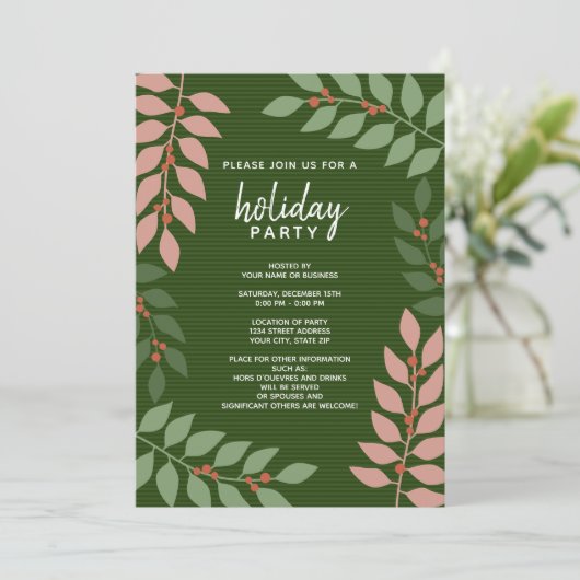 Invitation Berries modernes eucalyptus branches Fête (Debout devant)