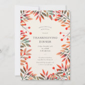 Invitation Berries rouges et feuilles d'automne Dîner d'actio (Devant)