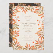 Invitation Berries rouges et Feuilles d'or Dîner d'action de (Devant / Derrière)