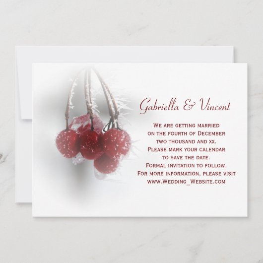 Invitation Berries rouges Frosty Mariage d'hiver Enregistrer (Devant)