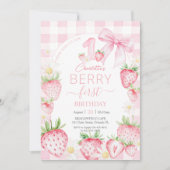 Invitation Berry 1er Anniversaire de fraises roses mignonnes (Devant)