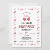 Invitation Berry 1er anniversaire Fête de cerise de fille (Devant)