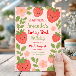 Invitation Berry 1er anniversaire Fête de fraises