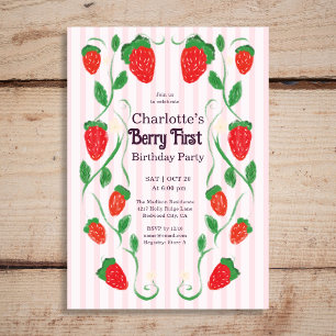 Invitation Berry 1er Anniversaire Fille Mignonne Art Nouveau