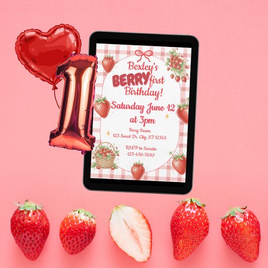 Invitation Berry 1er Anniversaire Fraise