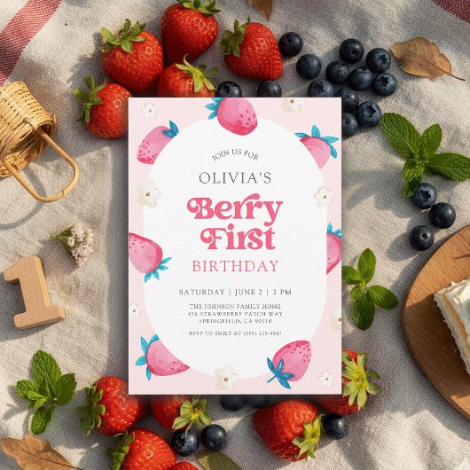 Invitation Berry 1er Anniversaire Fraise Première fête d'anni