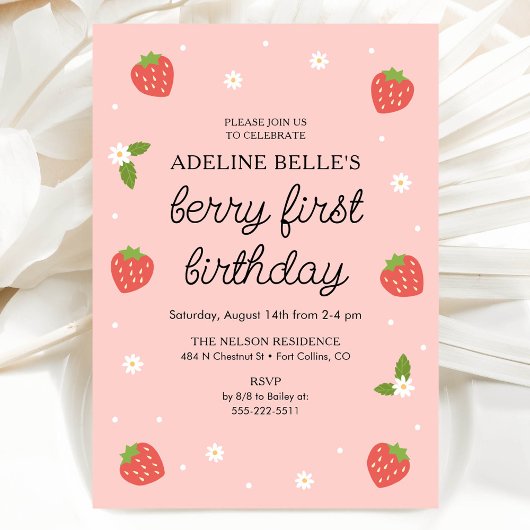 Invitation Berry 1er Anniversaire Fraise Première fête d'anni