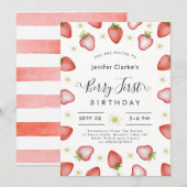 Invitation Berry 1er anniversaire invitation, Fille premier a (Devant / Derrière)