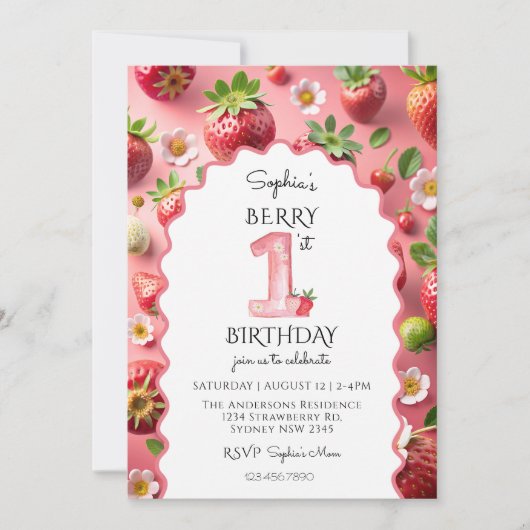 Invitation Berry 1er anniversaire moderne (Devant)