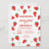 Invitation Berry 1er Anniversaire Photo fraise (Devant)