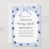 Invitation Berry 1er premier Blueberry Bow fille's Birthday (Devant)