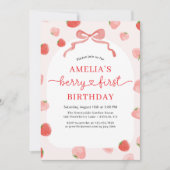 Invitation Berry 1st First Bow Strawberry Girl'anniversaire (Devant)