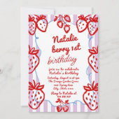 Invitation Berry 1st Hand Drawberry Girl Fun Anniversaire (Devant)