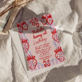 Invitation Berry 1st Hand Drawberry Photo Anniversaire