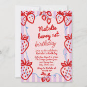 Invitation Berry 1st Hand Drawberry Photo Anniversaire (Devant)