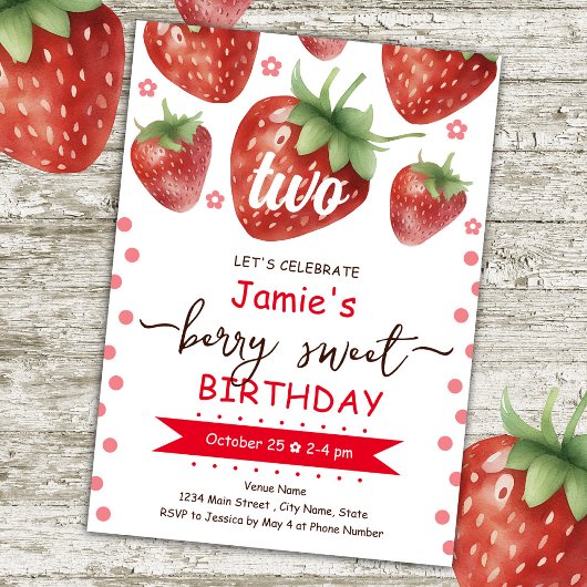Invitation Berry 2e aquarelle d'anniversaire
