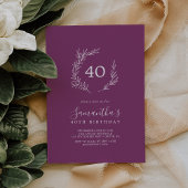 Invitation Berry à feuille minimale violet 40e anniversaire I