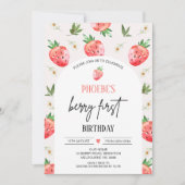 Invitation Berry à fraise rose rouge Premier anniversaire (Devant)