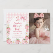 Invitation Berry à la fraise Coquette Bow Photo pour le premi (Devant)