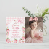Invitation Berry à la fraise Coquette Bow Photo pour le premi (Debout devant)