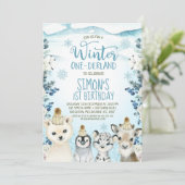 Invitation Berry Arctic Animaux Hiver Onederland Anniversaire (Debout devant)