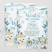 Invitation Berry Arctic Animaux Hiver Onederland Anniversaire (Devant / Derrière)