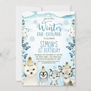Invitation Berry Arctic Animaux Hiver Onederland Anniversaire