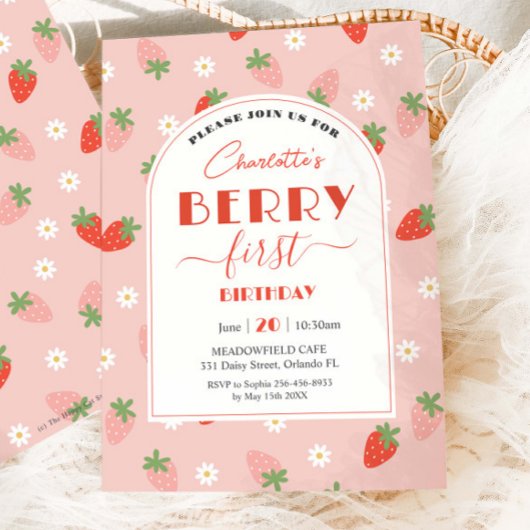Invitation Berry aux fraises mignonnes 1er anniversaire