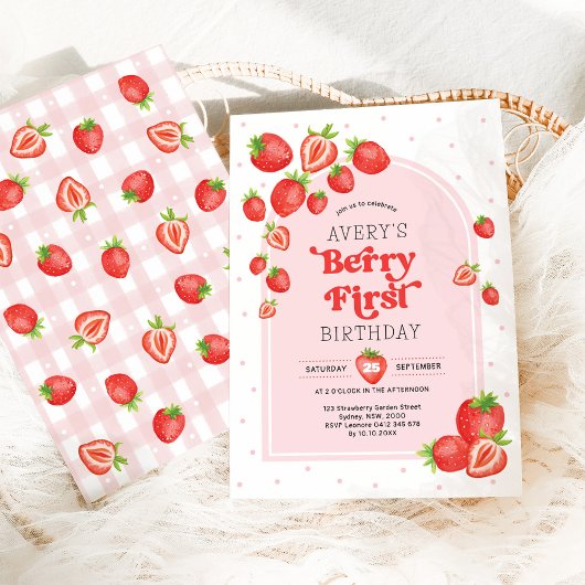 Invitation Berry aux fraises mignonnes Premier 1er anniversai