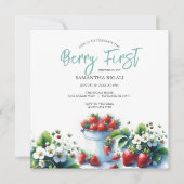 Invitation Berry aux fraises mignonnes Premier anniversaire (Devant)